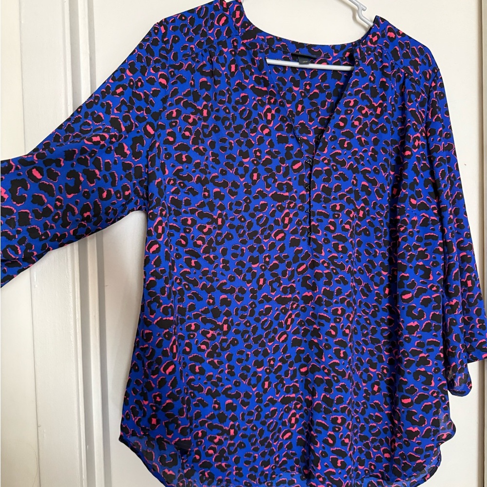 Blue and Red Leopard Print Women's Top